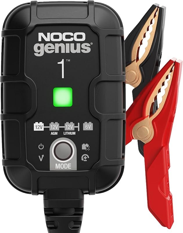 NOCO GENIUS1 Smart Battery Charger: 1A, 6V/12V, Automatic Maintainer & Desulfator with Temperature Compensation