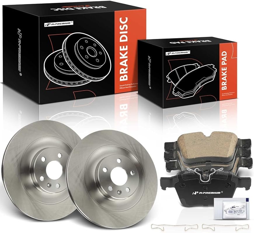 A-Premium Rear Vented Disc Brake Rotors and Ceramic Pads Kit for Volvo