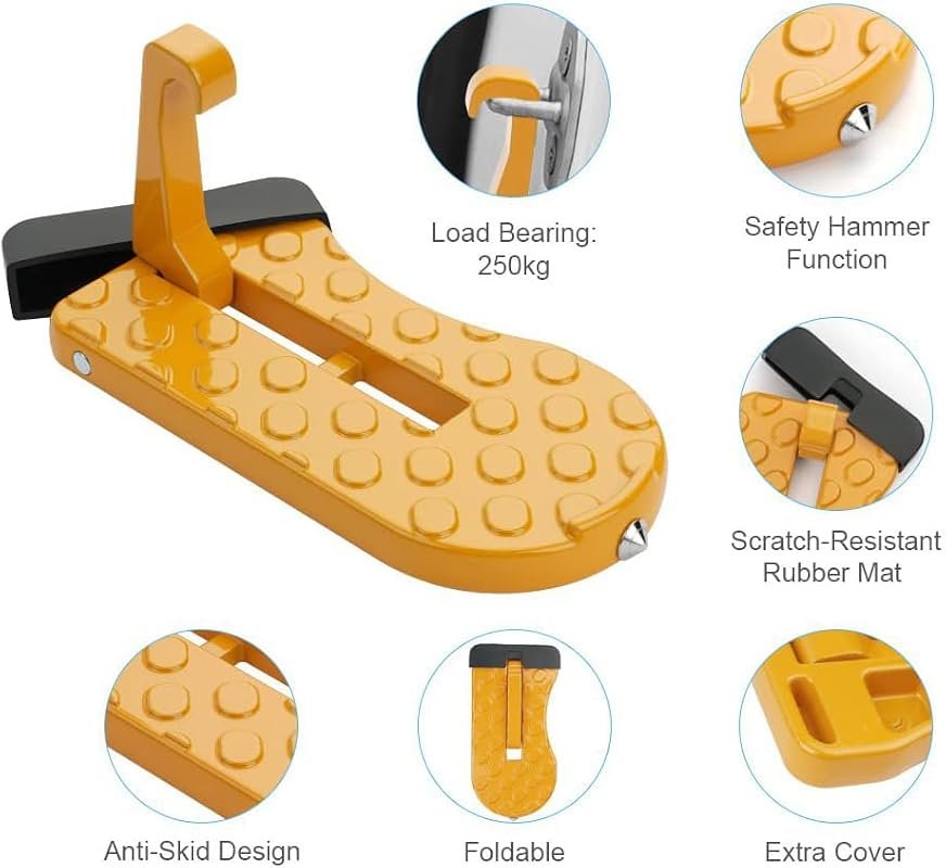 Multi-Foldable Aluminum Car Door Step with Glass Breaker - Easy Roof Access, Max Load 400 lbs