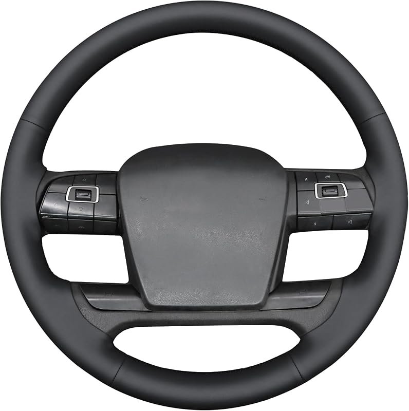 MEWANT Black Leather Steering Wheel Cover for Volvo VNL VNR FM FH 2017-2025 - DIY Fit