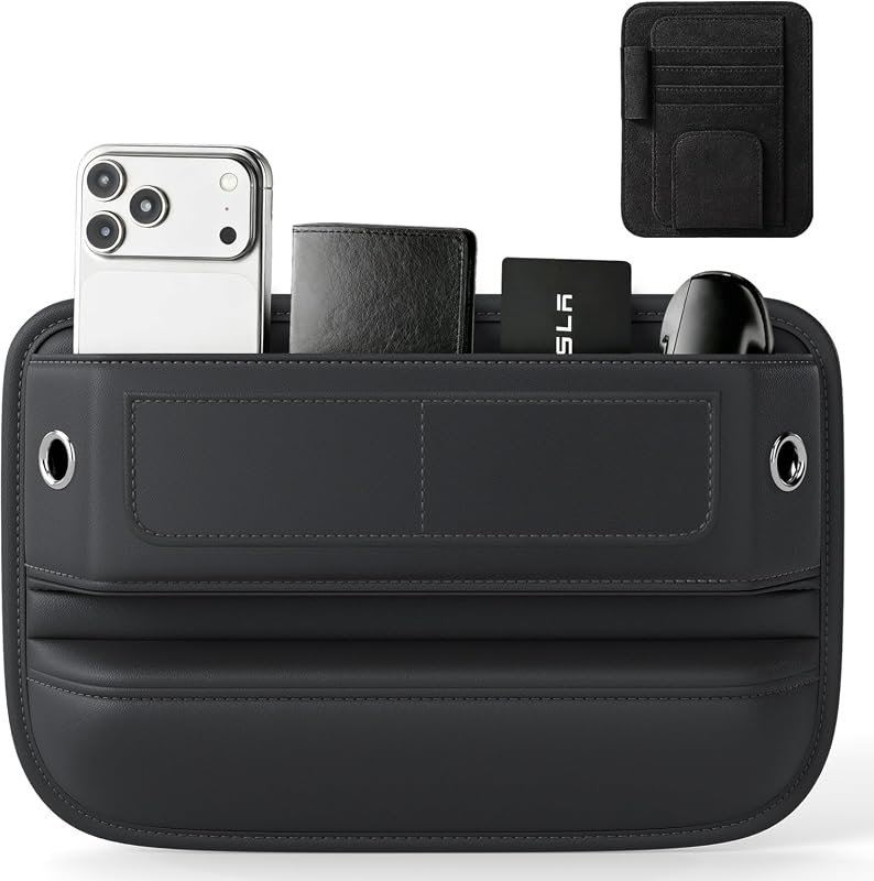 PU Leather Car Seat Gap Filler with Sun Visor Organizer for Phones, Keys & More