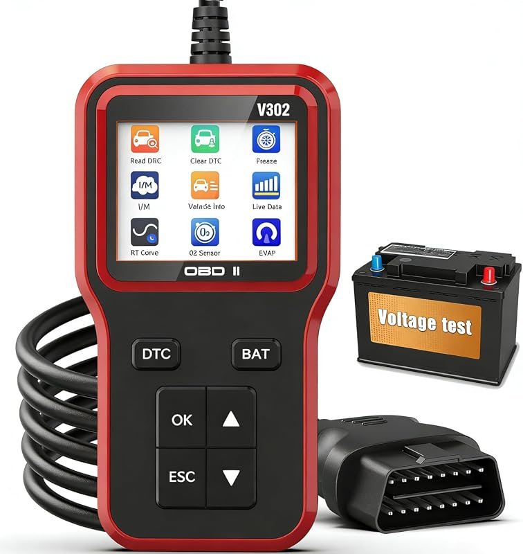 OBD2 Scanner with Battery Tester, Plug-and-Play Code Reader for Check Engine, All 1996+ OBDII Vehicles