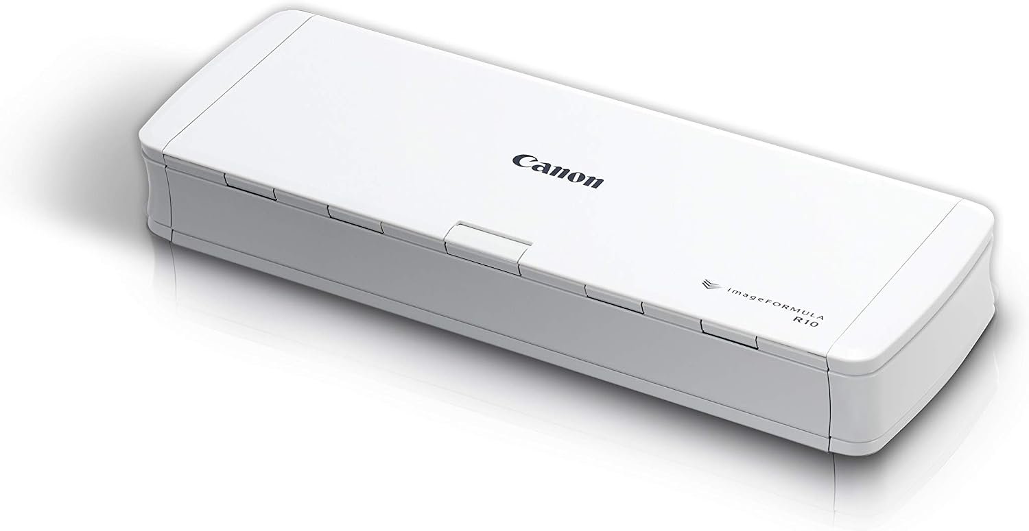 Canon imageFORMULA R10 portable document scanner with USB power, duplex scanning, feeder, easy mobile setup