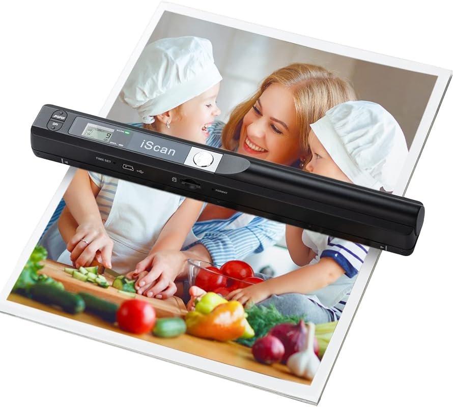 Portable A4 handheld photo document scanner, up to 900 DPI, JPG/PDF, includes 16GB SD card