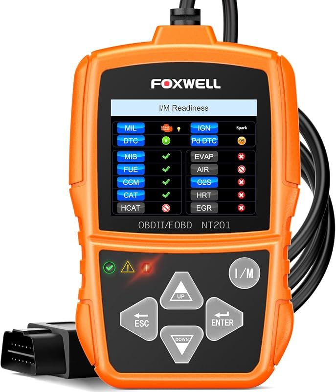 FOXWELL NT201 OBD2 code reader resets check engine light, reads live data, clears codes, 1996+ cars/trucks