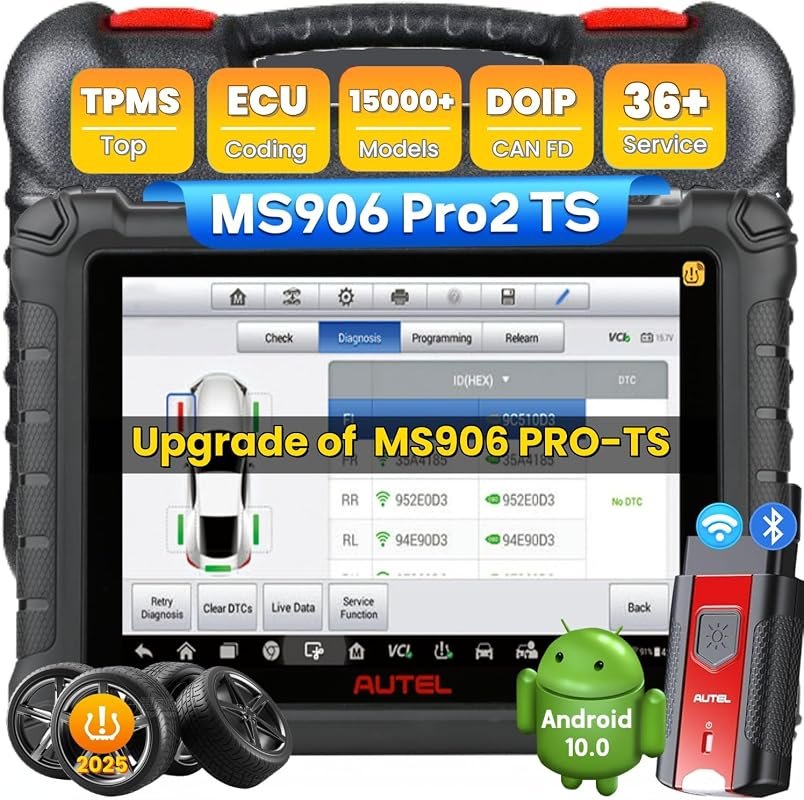 Autel MaxiSYS MS906 PRO2-TS scanner with TPMS, ECU coding, bidirectional control, 36+ services, CAN FD/DoIP.