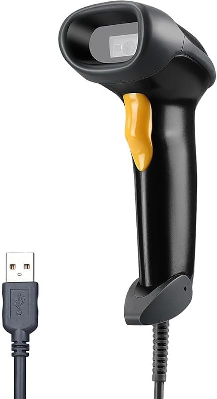 Eyoyo EYH2 USB wired 2D/1D barcode scanner, auto-sensing, long cable; reads QR, PDF417, Data Matrix.