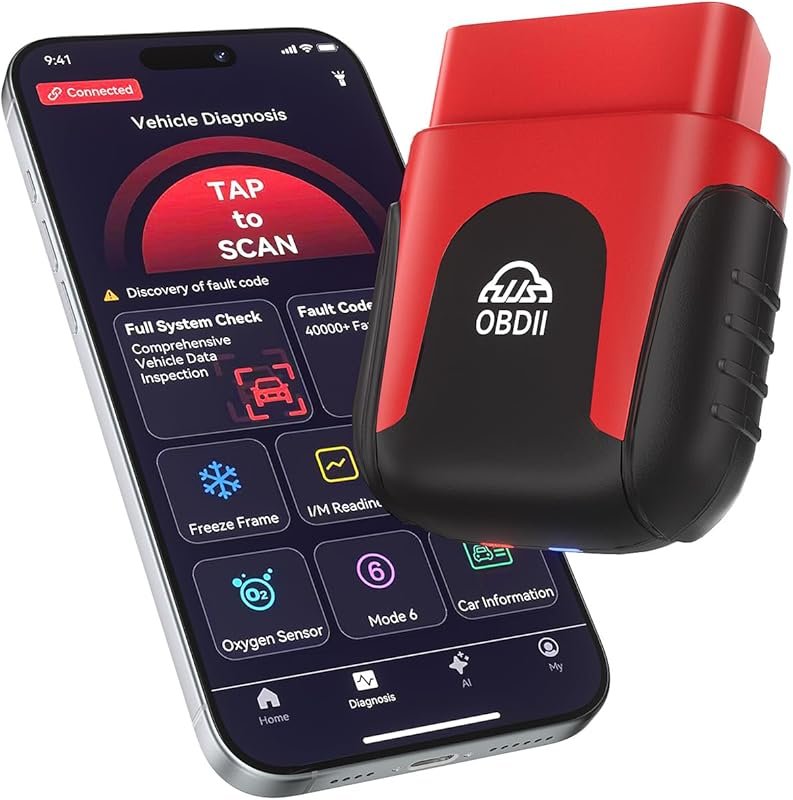 Rocco Bluetooth OBD2 scanner with AI diagnostics, AutoVIN, no subscription, 45,000+ codes, iOS/Android, 1996+