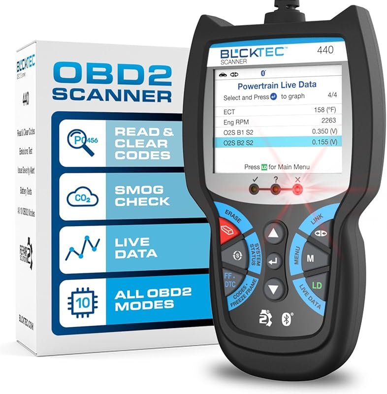 BLCKTEC 440 Bluetooth OBD2 Scanner with Live Data, Battery Test, Works on 1996+ Cars.