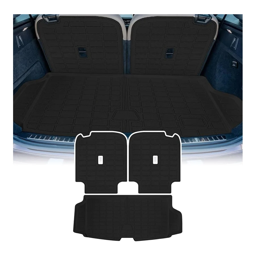 Custom fit Volvo XC90 2016-2026 rear seat backrest cargo liners, 3-piece split, hook-and-loop, all-weather protection.