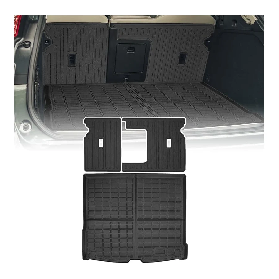 Volvo XC60 2018-2026 3-piece cargo liner set with split backrest protectors, hook-and-loop, all-weather non-slip.