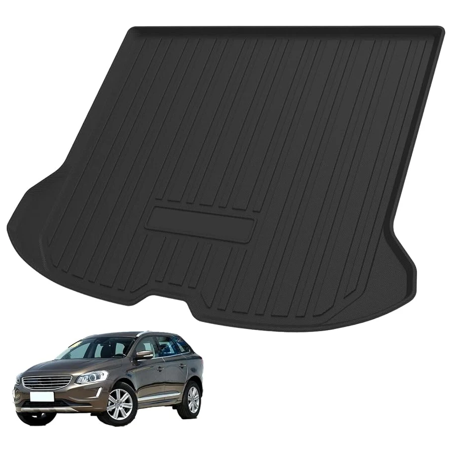 Elsetyler Volvo XC60 2010-2017 custom-fit black TPE cargo liner, heavy-duty, waterproof trunk floor protection.