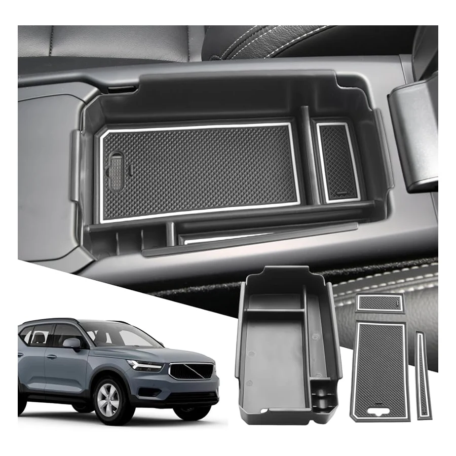 SXCY Updated Volvo XC40 Center Console Organizer 2018-2026 with White Anti-Slip Mats, Easy Install