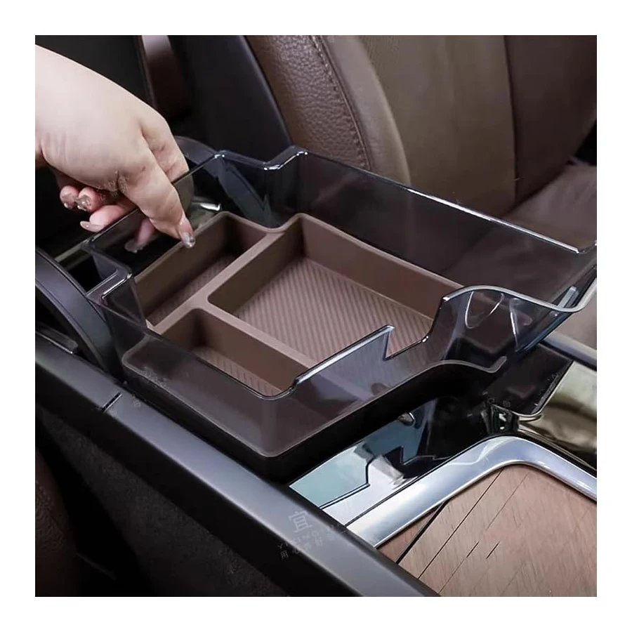 Volvo XC60 2018-2026 center console organizer tray, armrest insert storage box, black, clutter-free.
