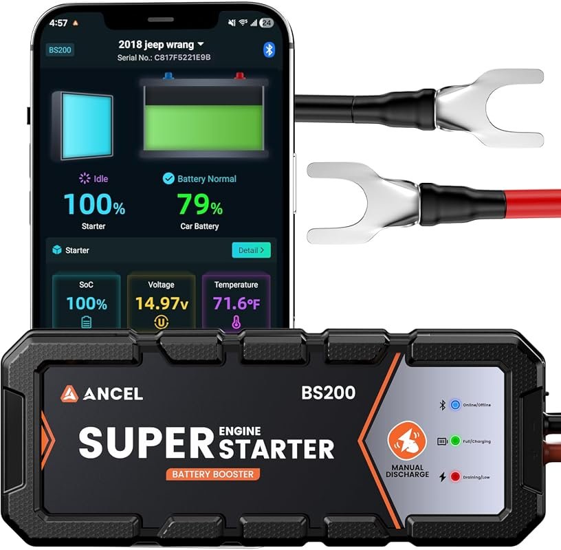 ANCEL BS200 Super Starter Supercap Jump Starter, Permanent Mount, 700A Start Assist, Battery Health Monitoring, -40°F–176°F