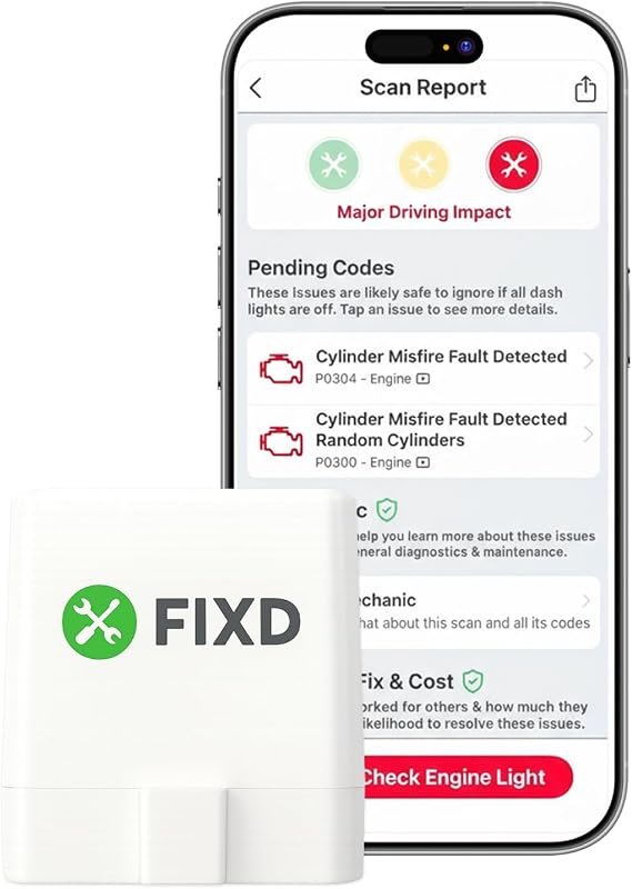 FIXD Bluetooth OBD2 Scanner: Car Diagnostic Tool for Check Engine Codes, iPhone/Android Compatible