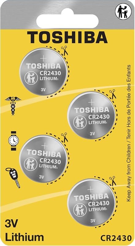 Toshiba CR2430 3V Lithium Coin Cell Batteries - Convenient Pack of 4 for Various Devices