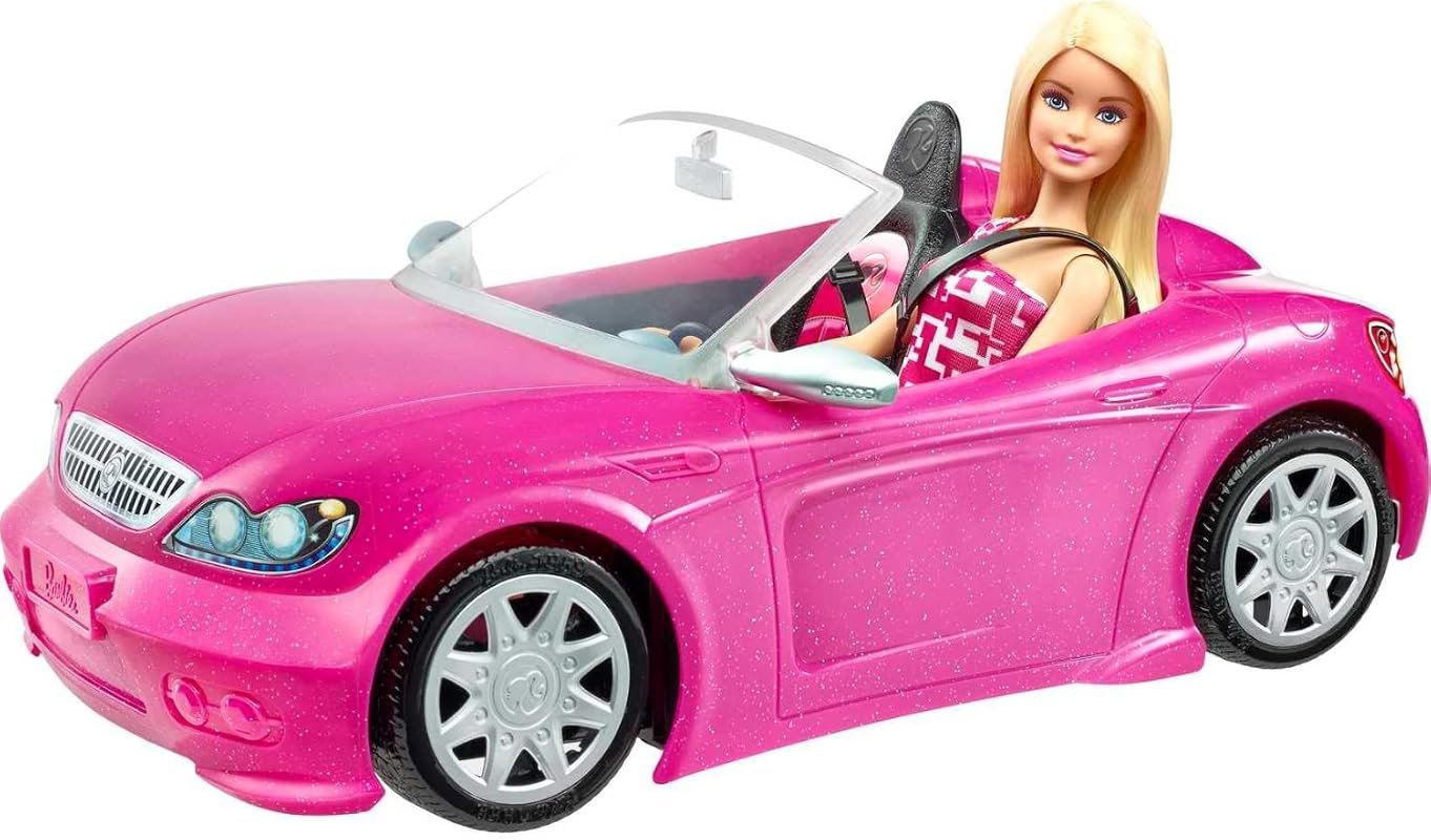 Barbie Playset with Sparkly Pink Convertible Car & Fashion Doll - Exclusive Glam Details Included