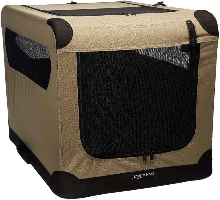 Amazon Basics Portable Folding Soft Dog Crate - Easy to Assemble, Medium Double Door Travel Kennel
