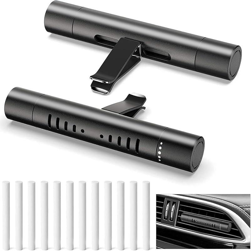 2 Pack Custom Car Air Freshener Diffuser Clips with 12 Refill Sticks for Long-Lasting Fragrance