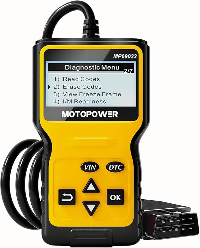 MOTOPOWER MP69033 OBD2 scanner and code reader, checks engine faults, supports all 1996+ OBDII vehicles.