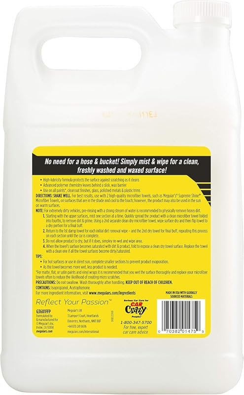 Meguiar's Ultimate Waterless Wash & Wax - 1 Gallon, Convenient Two-in-One Solution for Shine and Clean