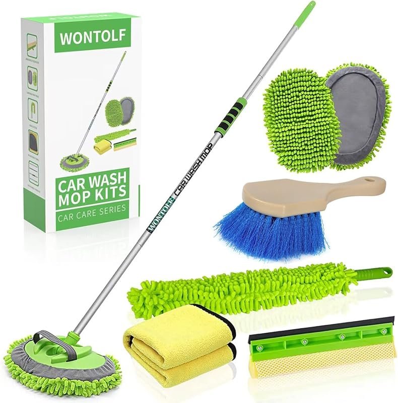 Wontolf 62'' Long Handle Car Wash Brush with Chenille Mitt, Detailing Kit for Cars, RVs, and Boats
