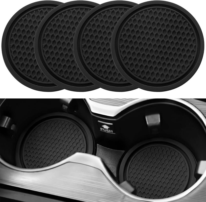 SINGARO 4PCS Universal Car Cup Coasters, Non-Slip Black Holders for Interior