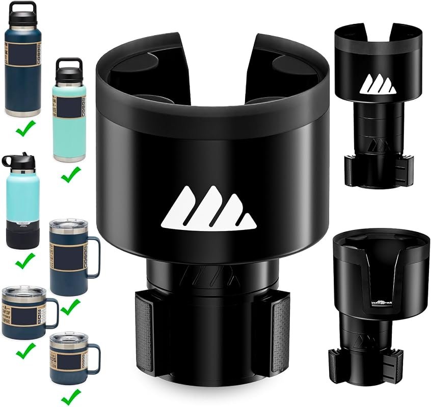 Integral Ultimate Car Cup Holder Expander with Adjustable Base and Organizer for Optimal Convenience