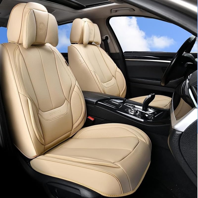 Coverado Universal Waterproof NAPPA Leather Seat Covers Full Set for 5 Seats - Beige Auto Protectors