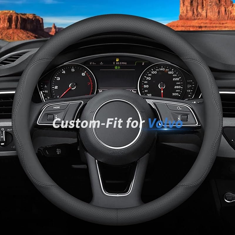 Premium Leather Steering Wheel Cover for Volvo, Custom-Fit, Non-Slip and Breathable Design