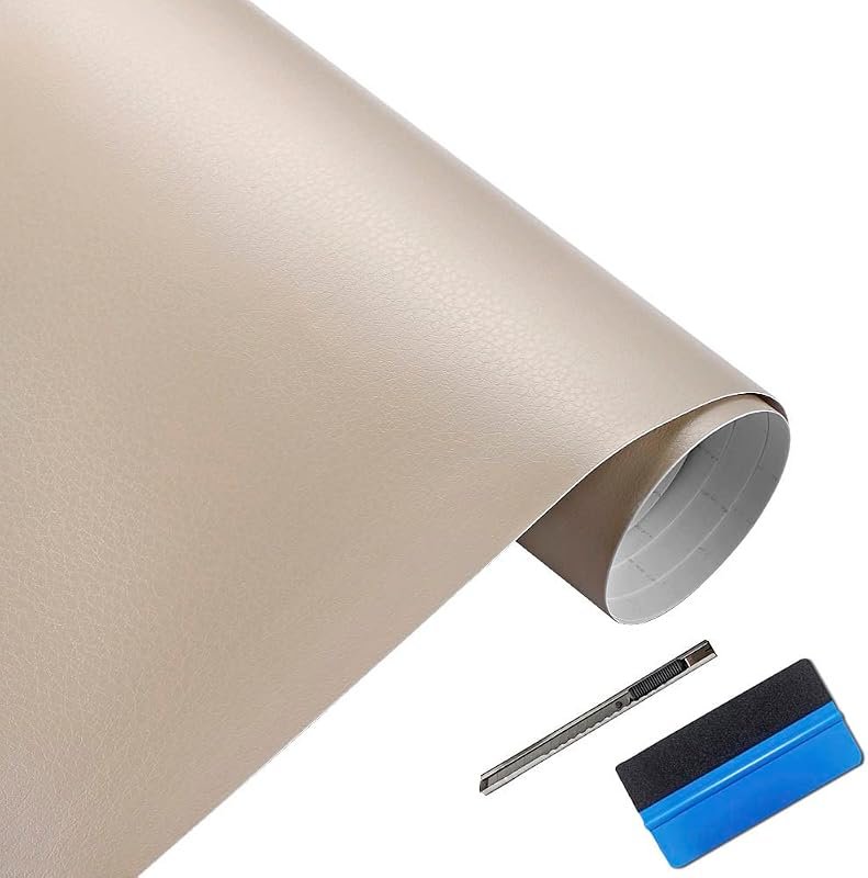 LZLRUN Beige Leather Texture PVC Car Vinyl Wrap Styling Sticker, 1x5ft for a Sleek Finish