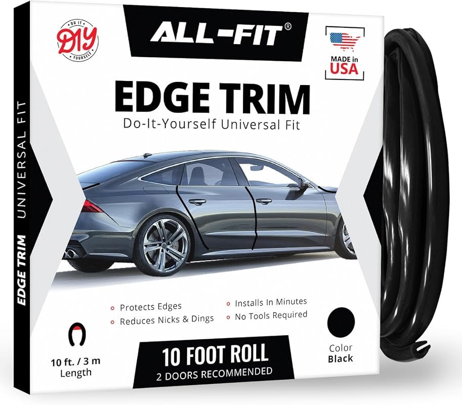 All-Fit Automotive Car Door Edge Protector - 10 Ft Black, USA Made, Durable & Flexible