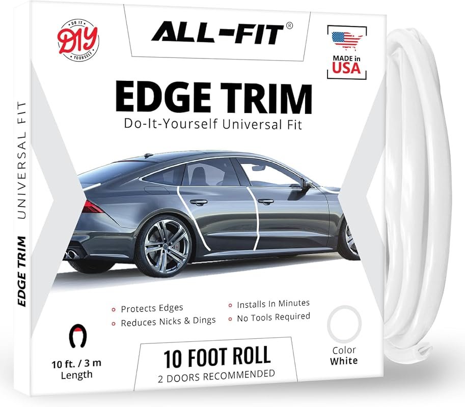All-Fit Automotive Car Door Edge Protector - Made in the USA, 10 Ft Length, White Color