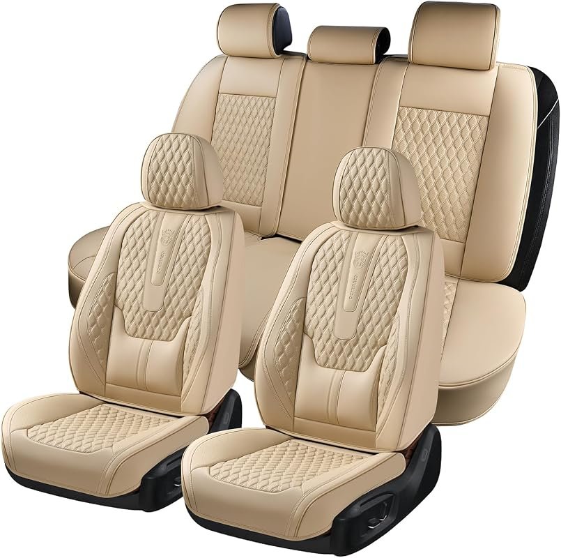Coverado Full Set Waterproof Nappa Leather Car Seat Covers with Lumbar Support - Universal Fit for Most Vehicles