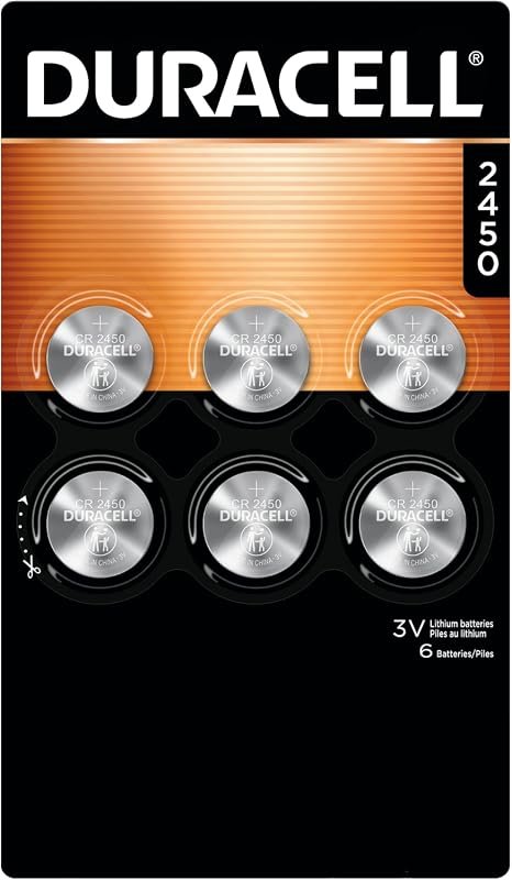 Duracell CR2450 3V Lithium Batteries, 6 Count for Key Fobs and Remotes