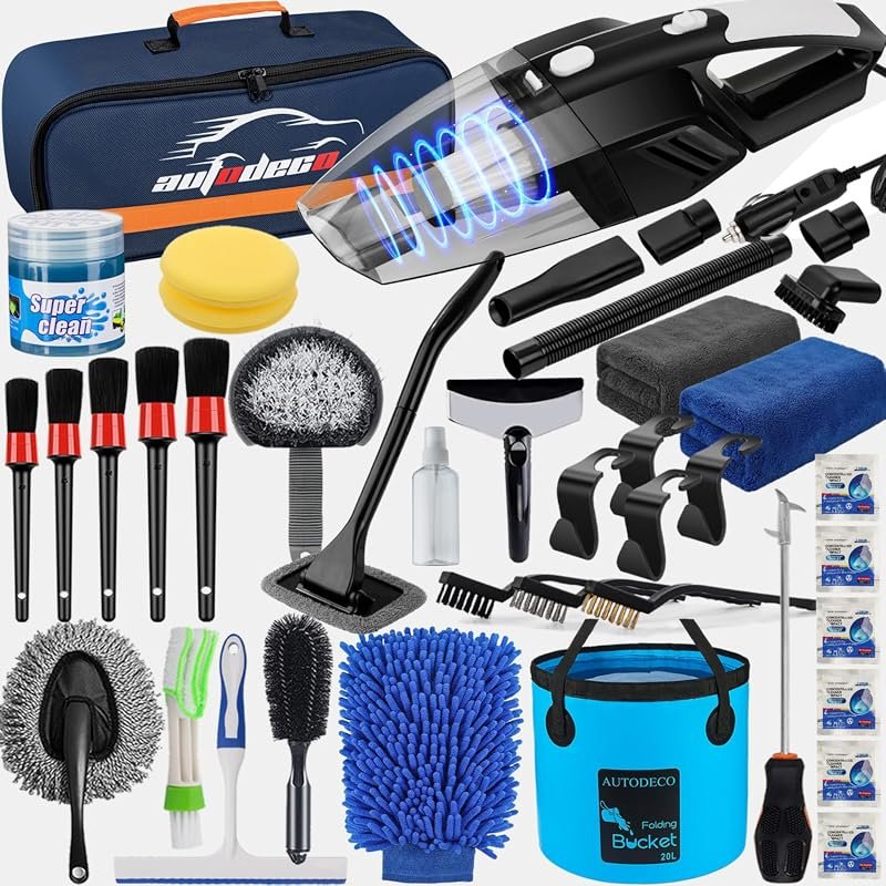41-Piece Car Cleaning Kit with High Power Handheld Vacuum, Detailing Brushes, and Auto Accessories