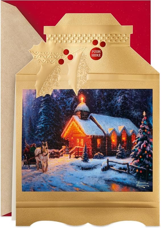 Hallmark Thomas Kinkade Christmas Card with Music and Light - O Holy Night Edition