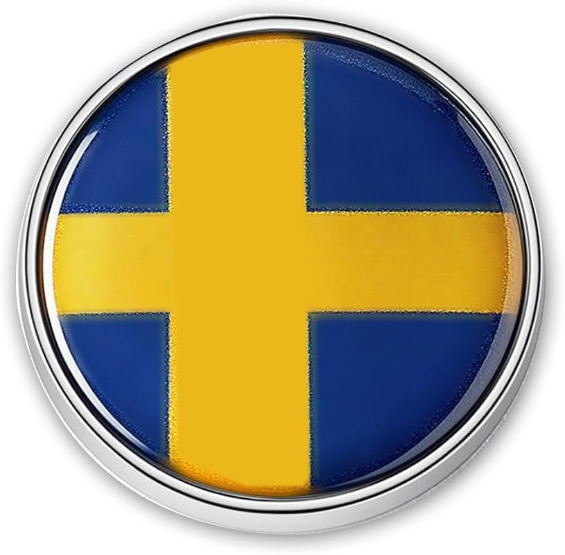 Swedish Flag Metal Car Sticker - Small Round Sweden Flag Auto Trunk Emblem Decal for SAAB