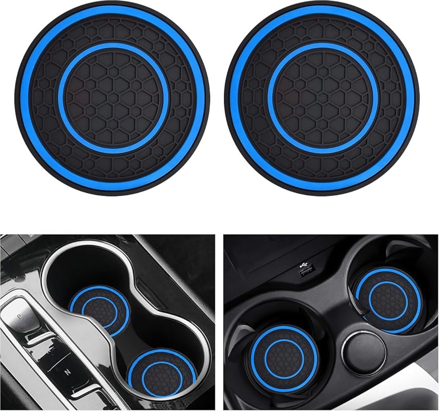 2 Pack 2.75 Inch Non-Slip Car Cup Holder Coasters - Universal Fit Blue Mats for Auto Interiors
