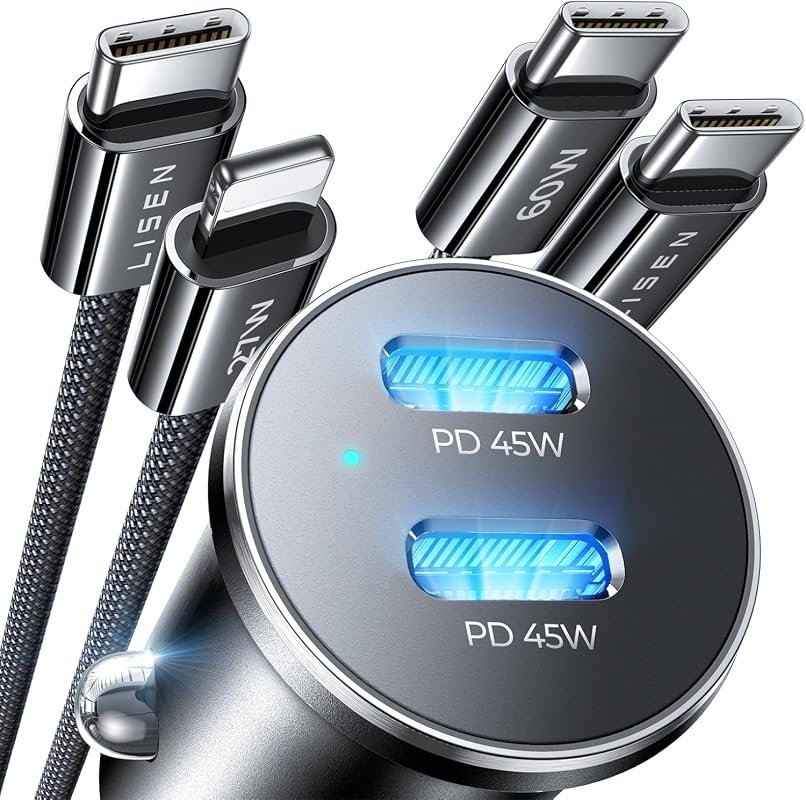 LISEN 90W USB C Car Charger Fast Charge Compatible with iPhone 17 Pro Models