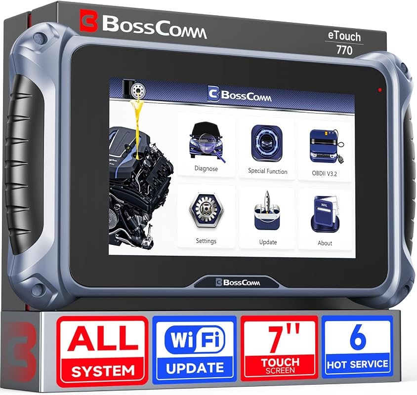 2026 BOSSCOMM eTouch770 Full System OBD2 Scanner with 6 Reset Functions and Lifetime WiFi Updates
