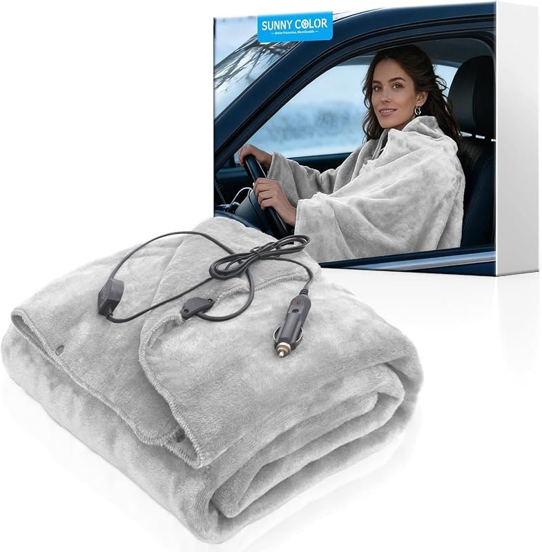 Wearable 12V Electric Car Blanket with Controller - Ideal Heated Travel Throw for Camping and Road Trips