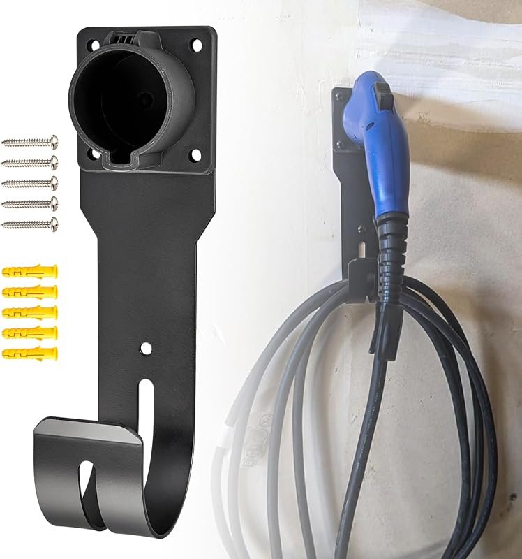 Anina Heavy-Duty EV Charger Holder for SAE J1772, Wall Mount Nozzle Holster for Electric Vehicles