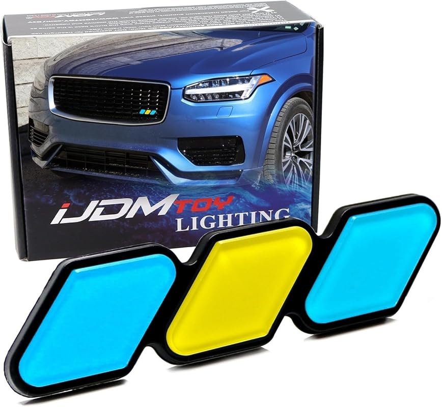 iJDMTOY 3-Color Stripe Grille Badge Emblem for Volvo, Saab, Scania with Easy Install