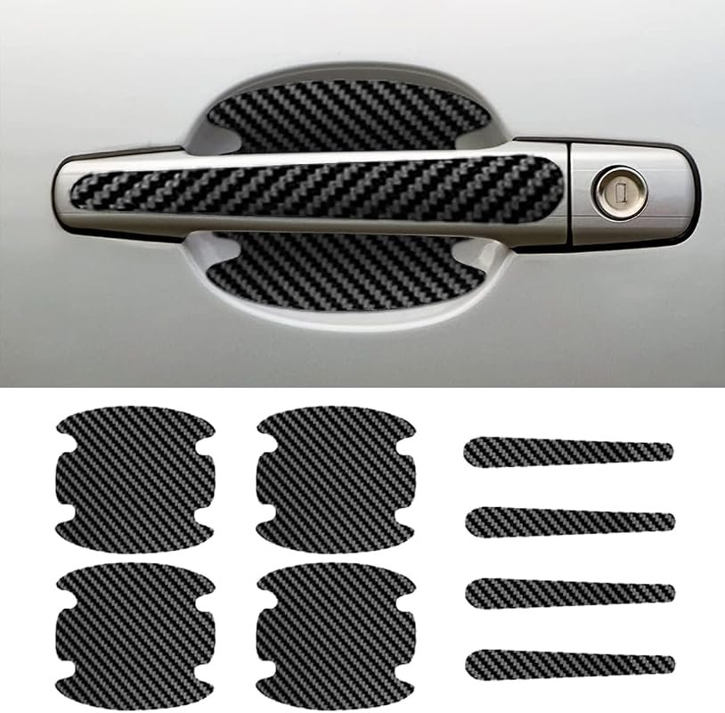 GLSOWEE 8PCS Carbon Fiber Car Door Handle Cup Scratch Protectors, Stylish Black Design