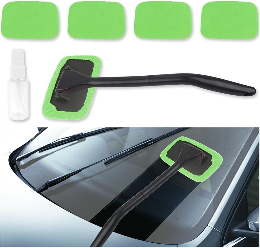 OFBAND Car Window Cleaner Tool Kit with 4 Soft Reusable Cloth Covers for Streak-Free Shine
