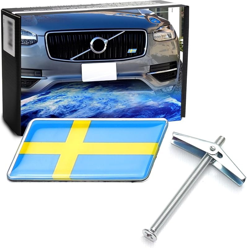 iJDMTOY Sweden Flag Emblem Badge with Grille Mount for Volvo, Saab, Scania – Easy Installation