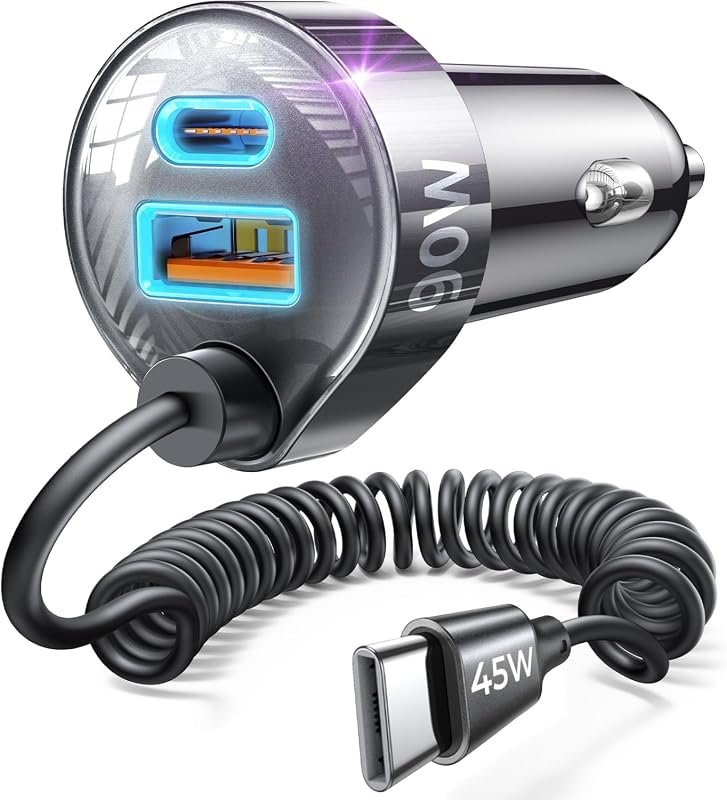 LISEN 90W Car Charger for iPhone 17 16 15 Pro Max with USB C Fast Charging