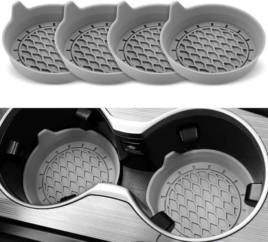 SINGARO Universal Car Cup Holder Coasters, Non-Slip Silicone Inserts, 4 Pack Gray